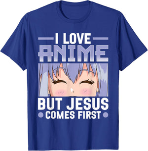 I Love Anime But Jesus Comes First Christian Anime Lover T-Shirt - T-Shirt | Royal