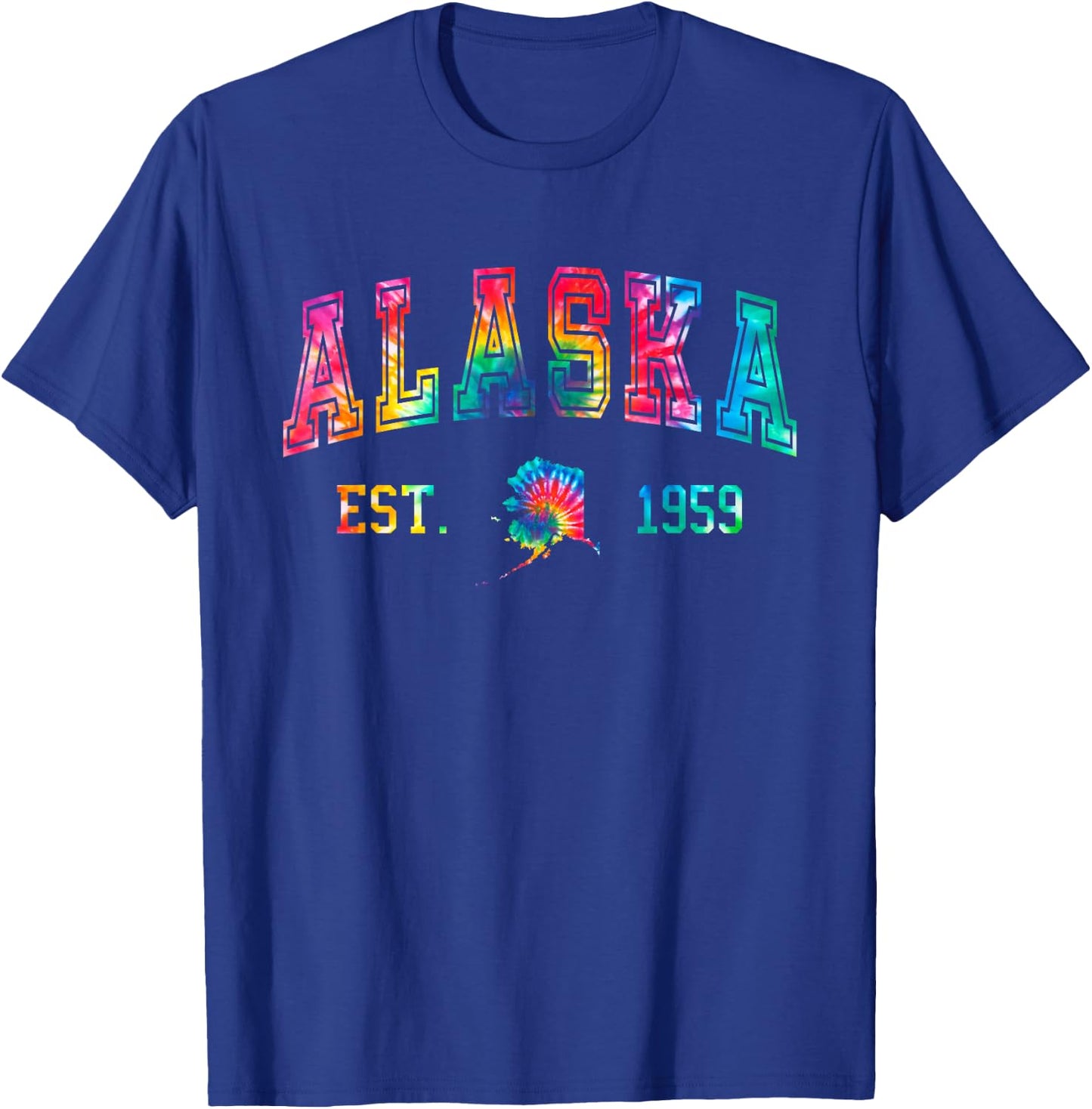 Tie Dye Alaska 1959 Retro Mountains Funny Alaska Hiking T-Shirt - T-Shirt | Royal