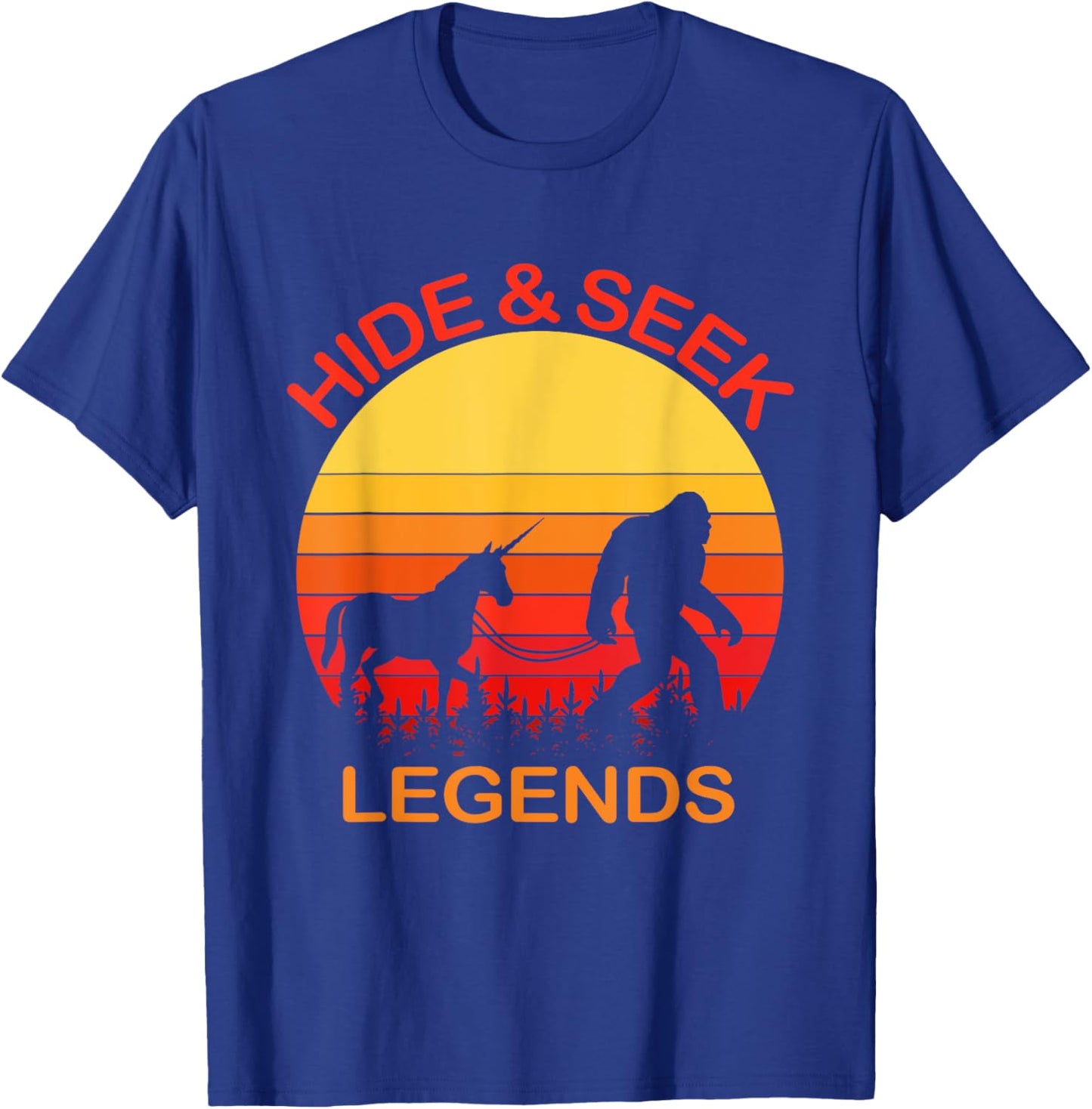 Bigfoot Unicorn Hide And Seek Legends Undefeated Champions T-Shirt - T-Shirt | Royal