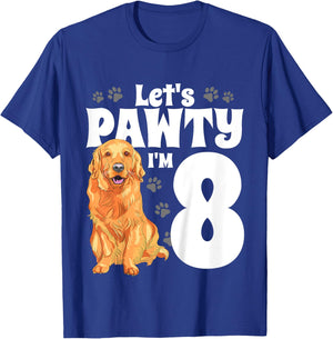 8 Year Old Golden Retriever Dog Birthday Pawty Dogs 8th Gift Girls Kids T-Shirt - T-Shirt | Royal