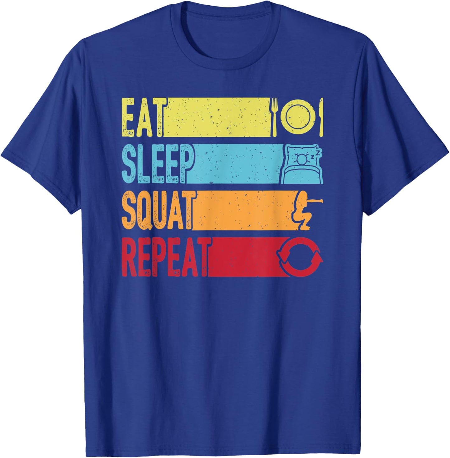 Daily Workout Gift Vintage Eat Sleep Squat Repeat Gym T-Shirt - T-Shirt | Royal