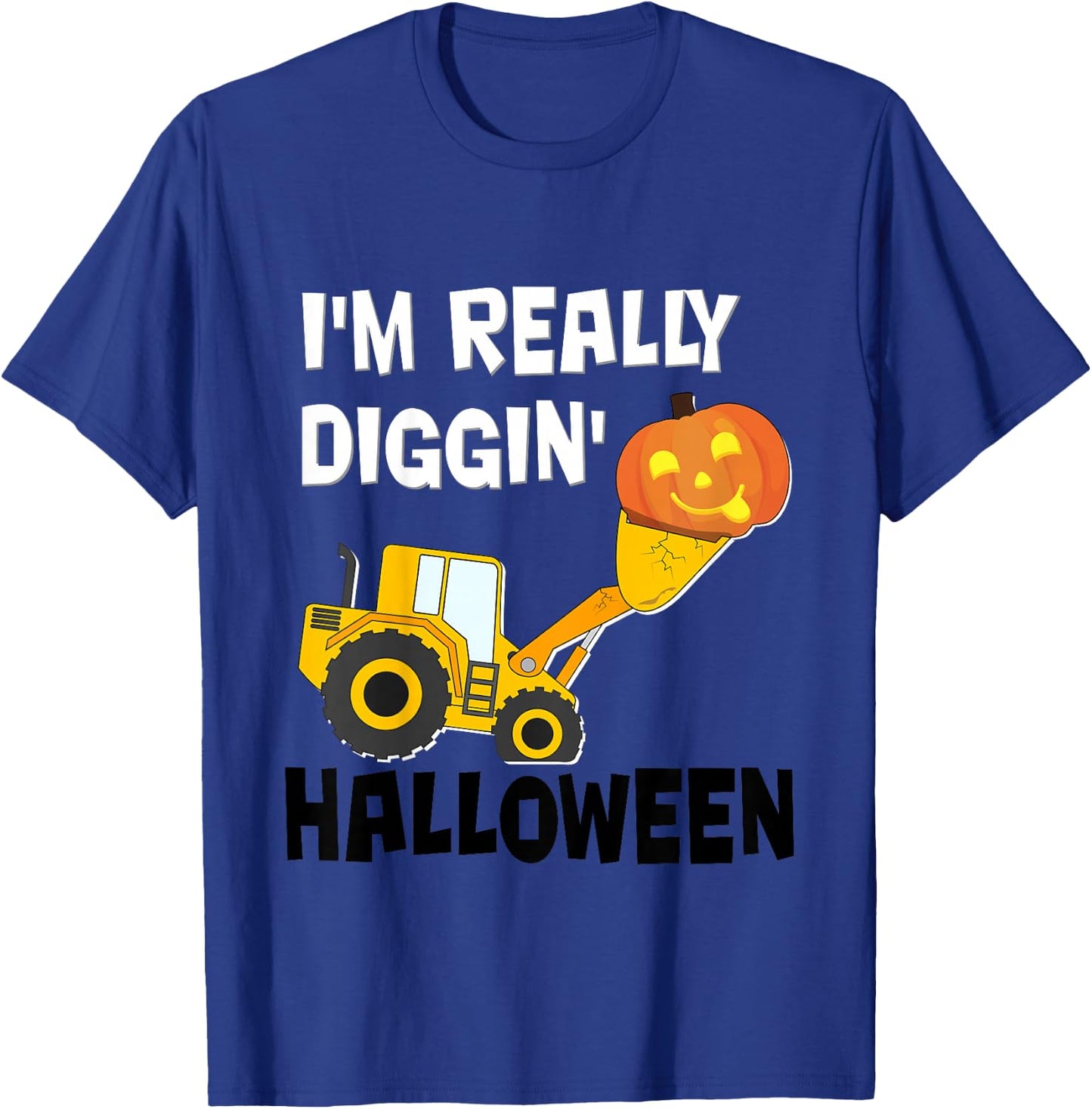 Kids Toddler Boy Diggin Halloween - Pumpkin Face it Tractor T-Shirt - T-Shirt | Royal