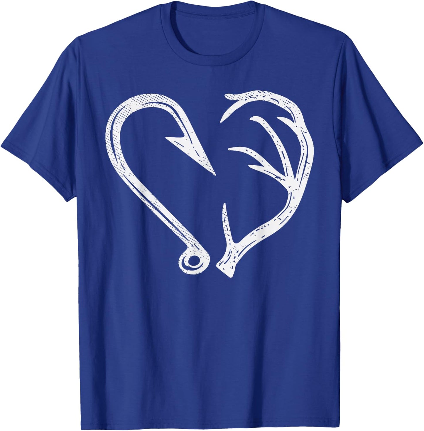 Hook Antler Heart Love Fishing Hunting Fish Deer Hunter Gift T-Shirt - T-Shirt | Royal