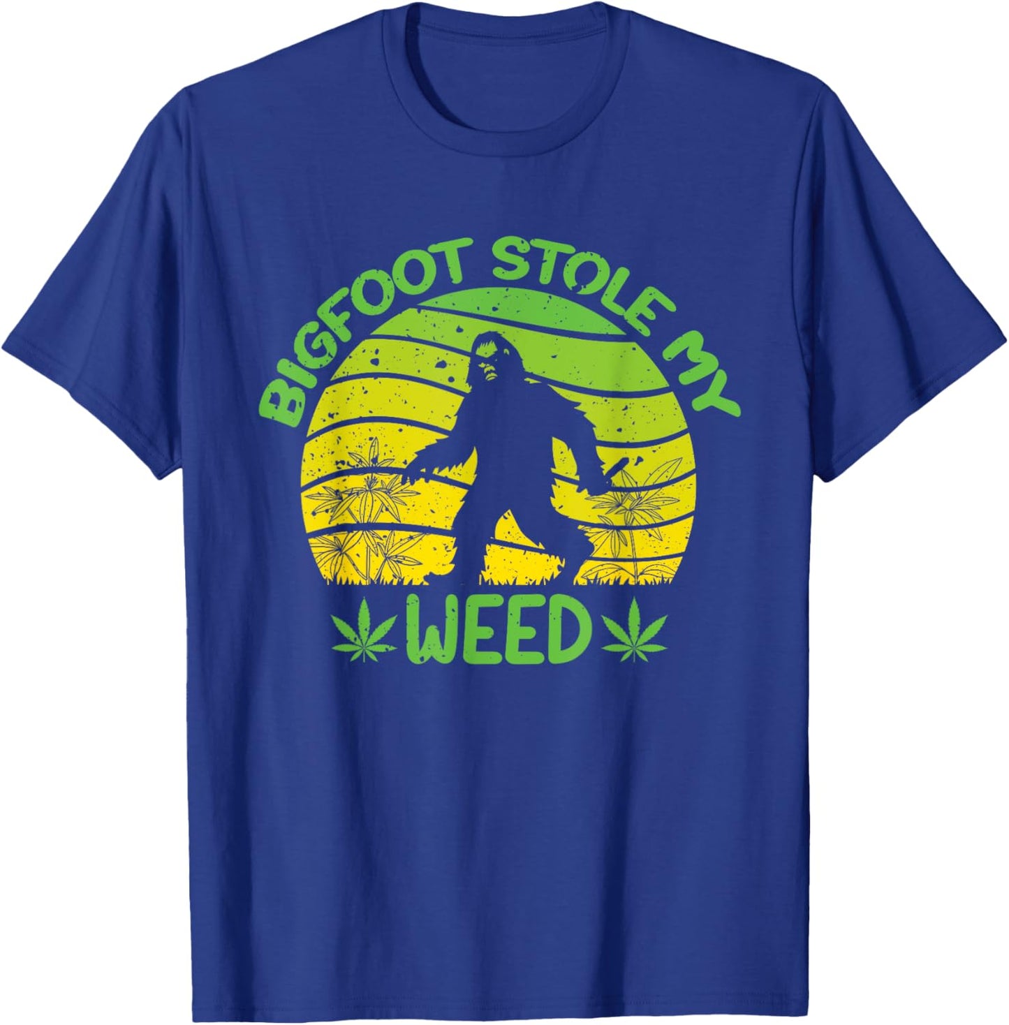 420 Funny Bigfoot Stole My Weed, Retro Sunset Sasquatch T-Shirt - T-Shirt | Royal