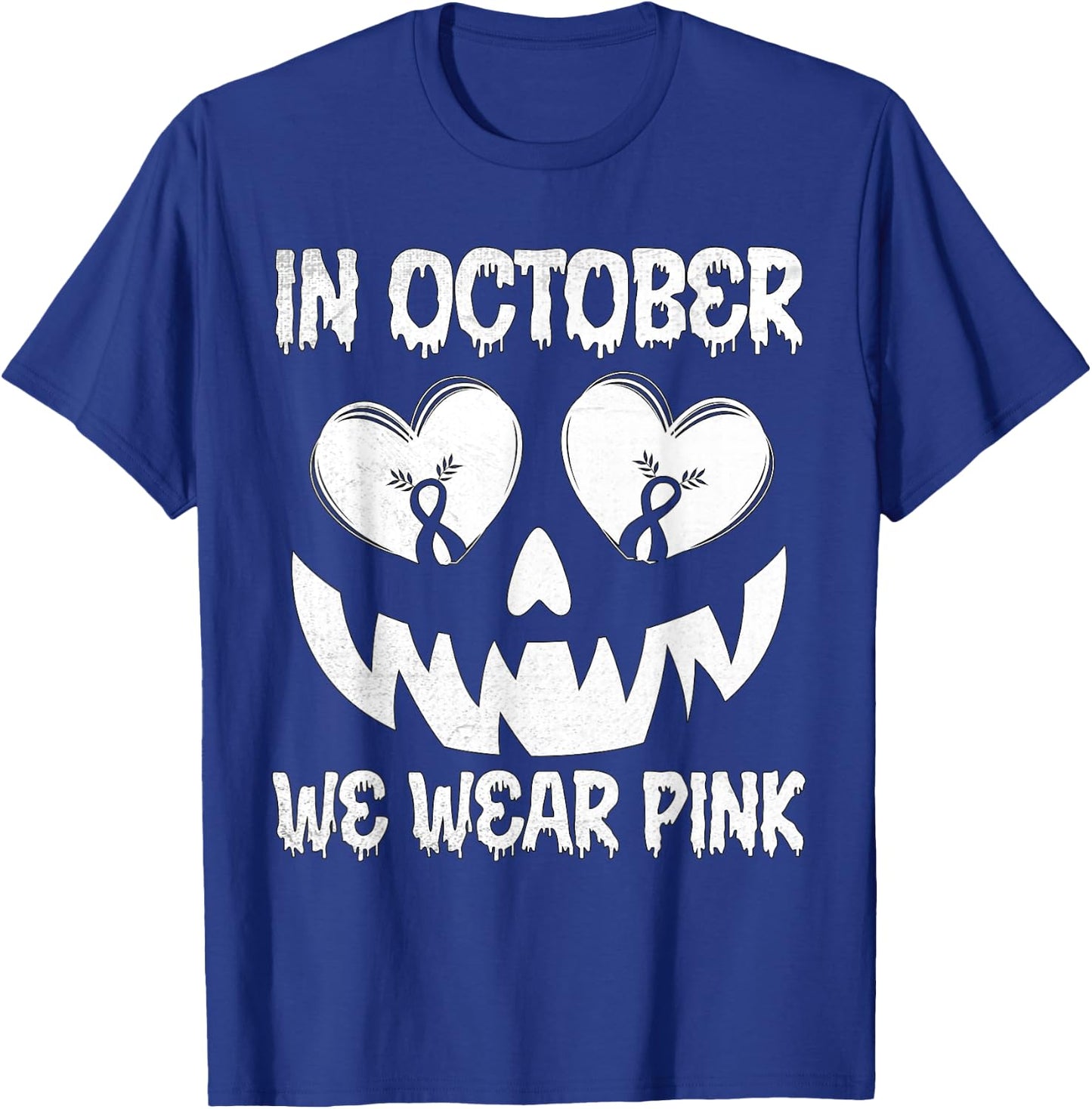 In October We Wear Pink Breast Cancer Halloween Jackolantern T-Shirt - T-Shirt | Royal