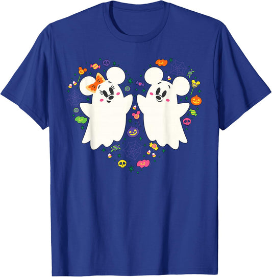Disney Mickey and Minnie Cute Little Ghosts Halloween Heart T-Shirt - T-Shirt | Royal