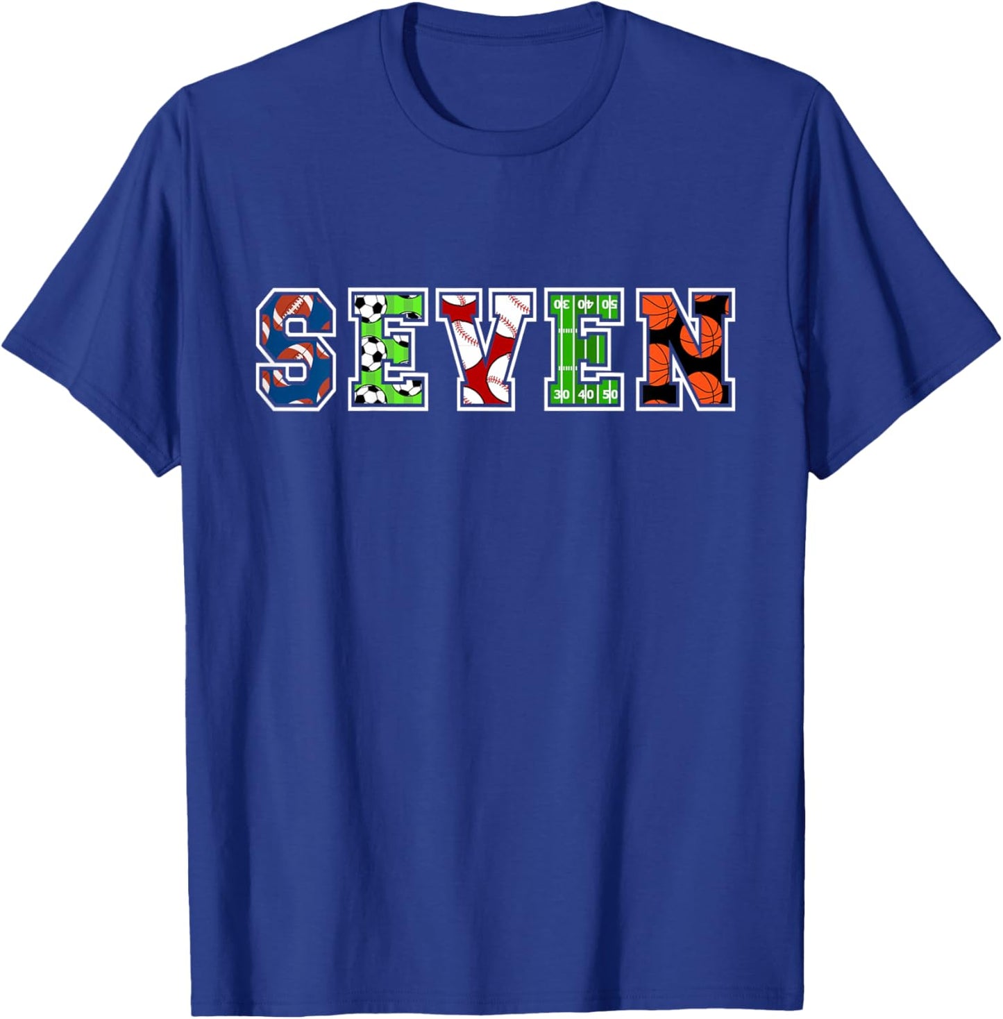 Kids 7th Birthday Sports Birthday Party 7 Year Old Boy T-Shirt - T-Shirt | Royal
