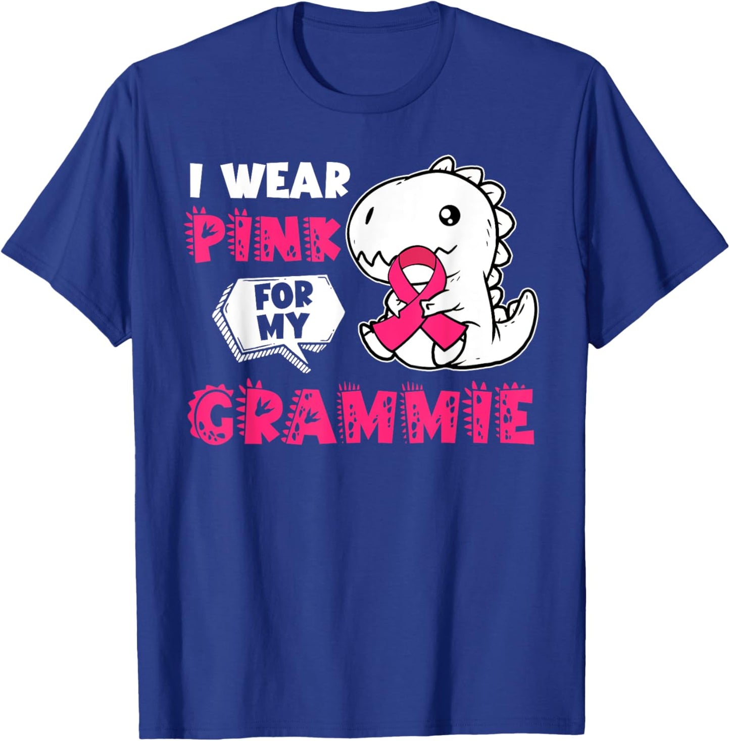 I Wear Pink For My Grammie Breast Cancer Awareness Dinosaur T-Shirt - T-Shirt | Royal