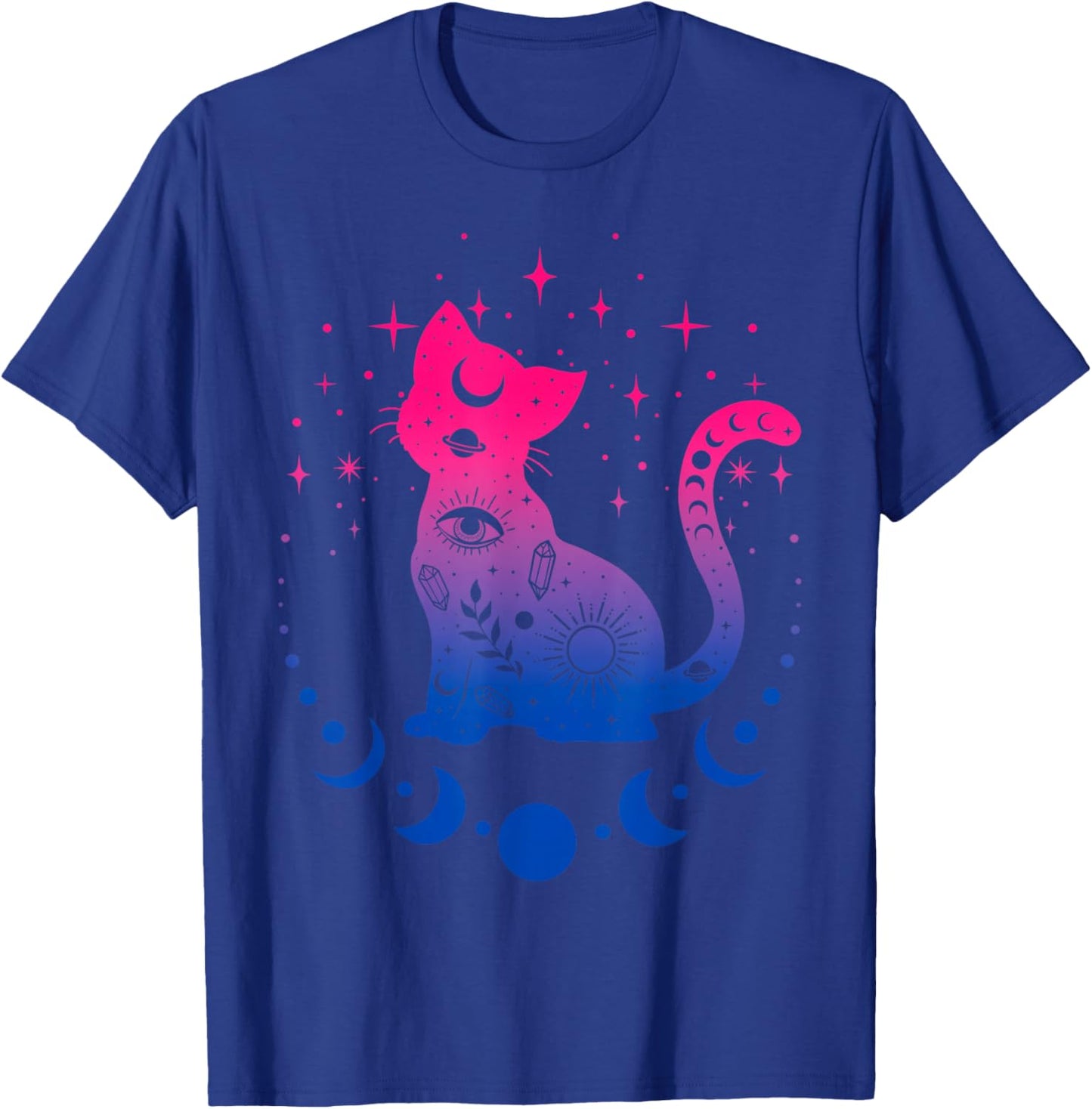 Celestial Bisexual Astrology Cat Colours of Bi Pride Flag T-Shirt - T-Shirt | Royal