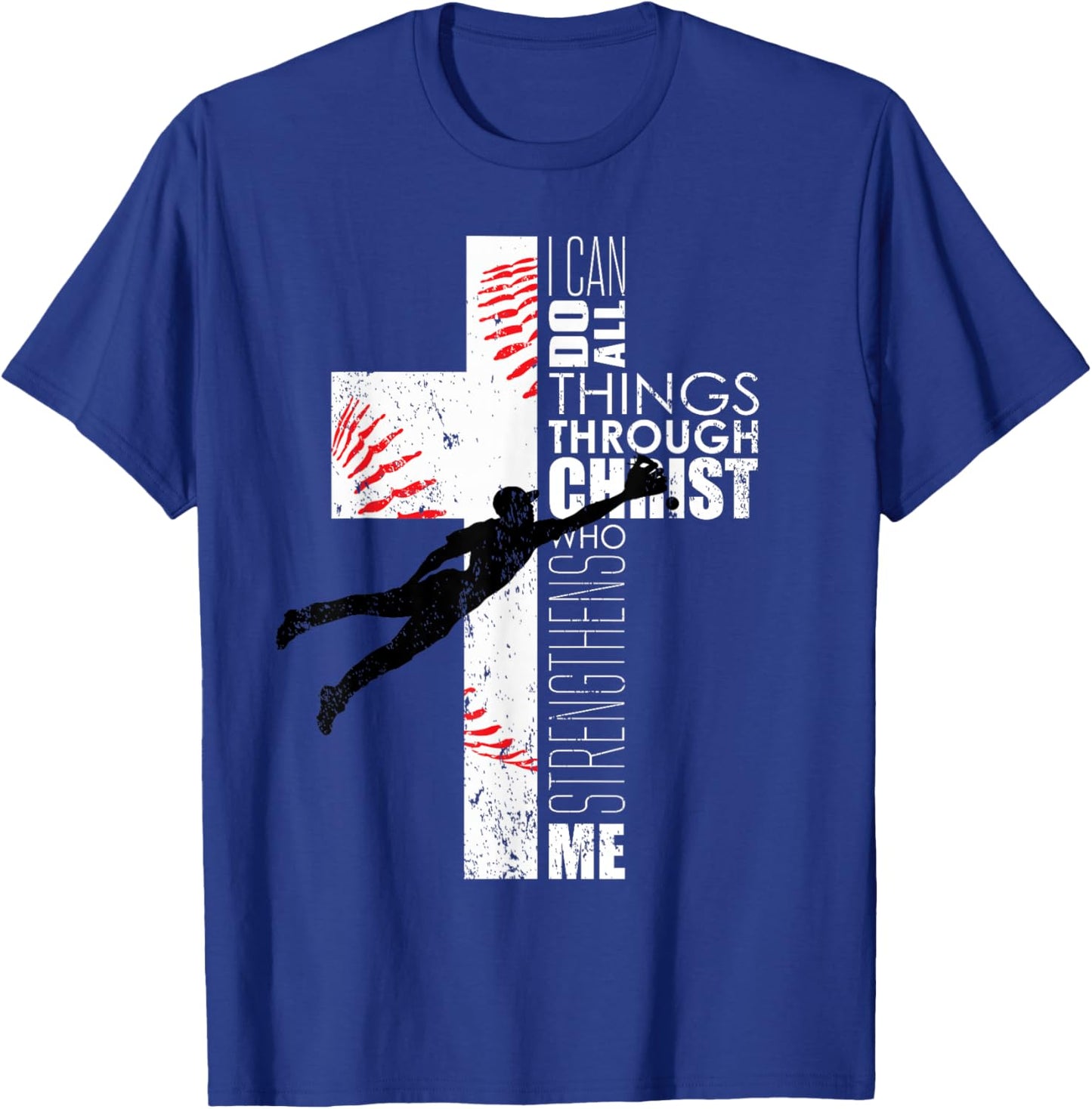 Christian Philippians 4:13 Kids Boys Cross Baseball Graphic T-Shirt - T-Shirt | Royal