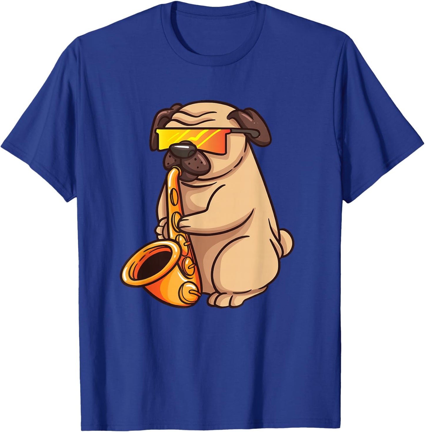 Saxophone Player Pug Jazz Band Music And Dog Lovers Gift T-Shirt - T-Shirt | Royal
