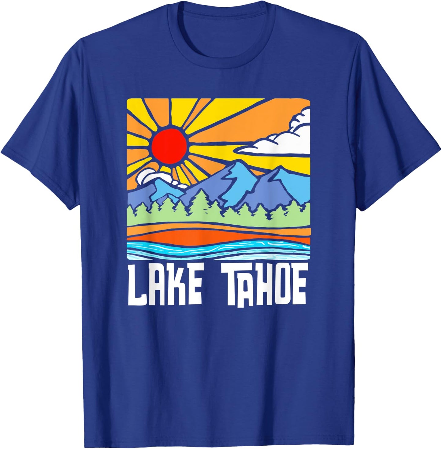 Lake Tahoe Artistic Nature & Mountains Vintage Graphic T-Shirt - T-Shirt | Royal