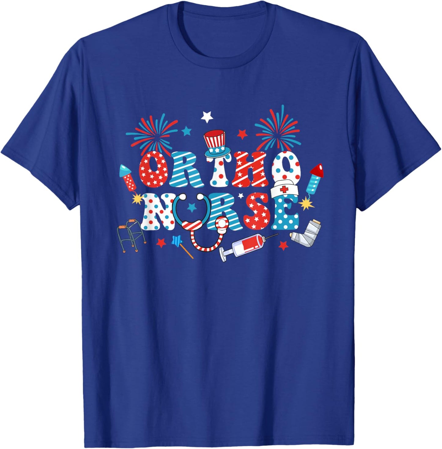 America USA Fireworks Ortho Nurse Happy 4th Of July Men T-Shirt - T-Shirt | Royal