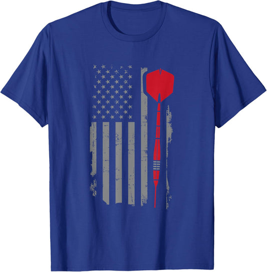 Retro American Flag Throw Darts Gift Dart Player Men T-Shirt - T-Shirt | Royal