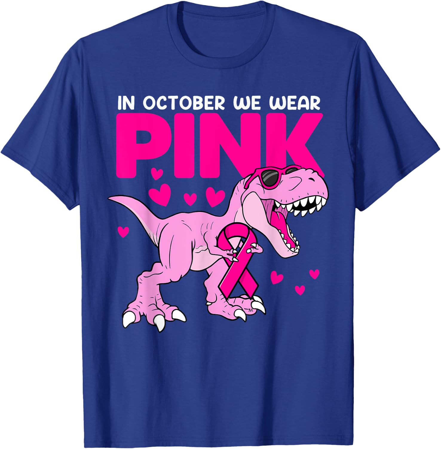 In October We Wear Pink Cute Dinosaur Breast Cancer Boys T-Shirt - T-Shirt | Royal