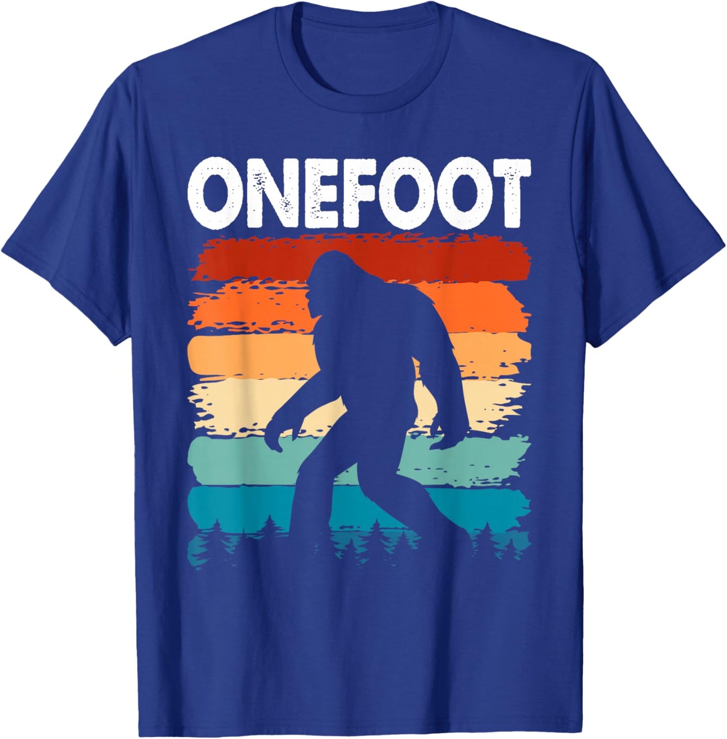 Onefoot | Leg Amputee Recovery Bigfoot | Funny Retro Sunset T-Shirt - T-Shirt | Royal