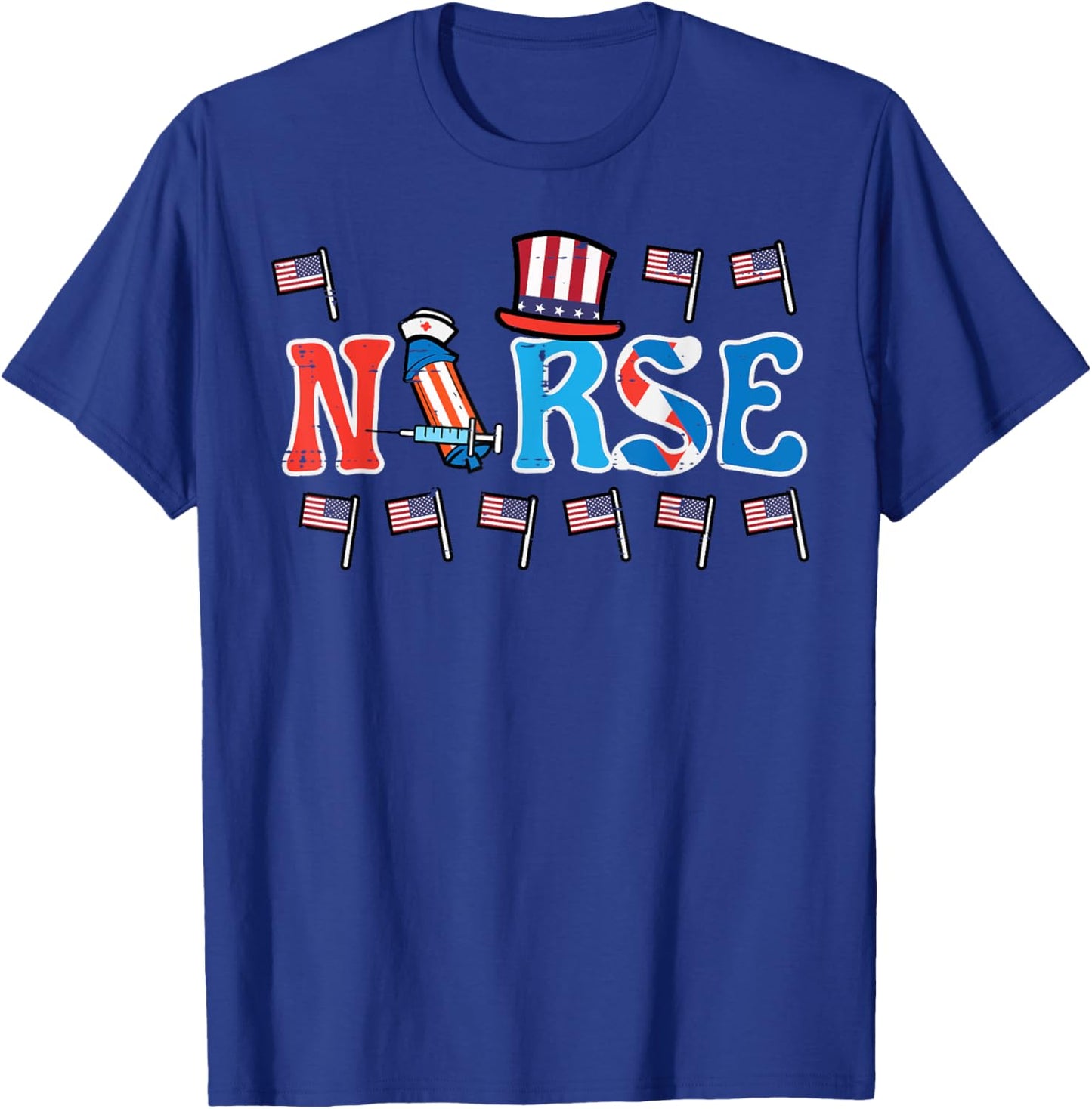 4th Of July Nurse US Flags Patriotic Scrub Top Women Men T-Shirt - T-Shirt | Royal