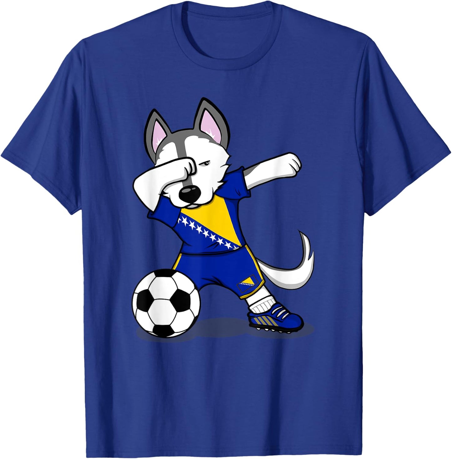 Dabbing Husky Dog Bosnia And Herzegovina Soccer Fans Jersey T-Shirt - T-Shirt | Royal