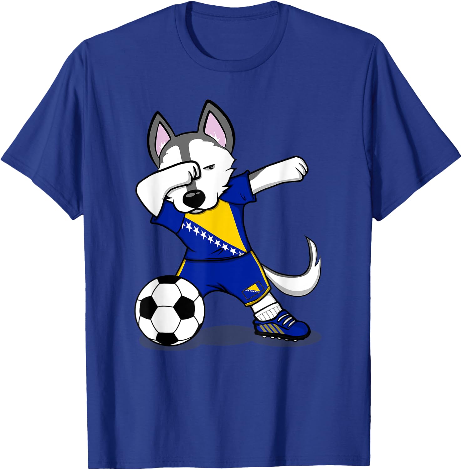 Dabbing Husky Dog Bosnia And Herzegovina Soccer Fans Jersey T-Shirt - T-Shirt | Royal