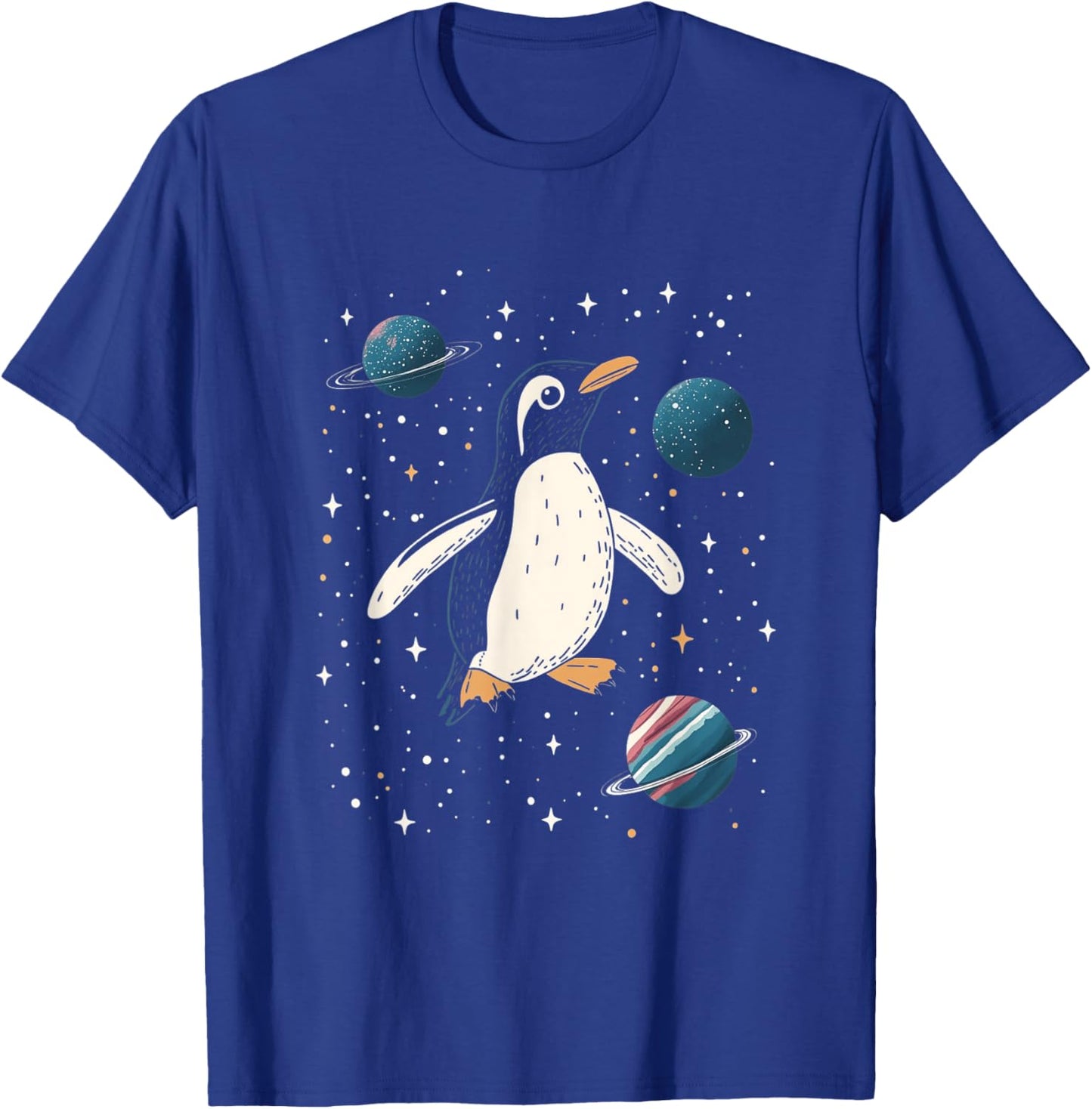 Penguin in Space Cartoon Art T-Shirt - T-Shirt | Royal