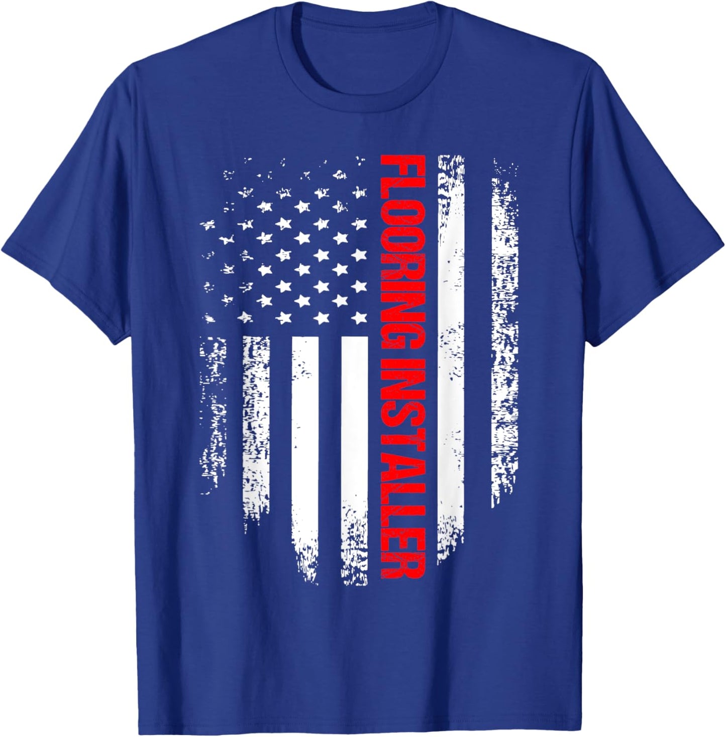 Flooring Installer USA Flag Contractor Installing T-Shirt - T-Shirt | Royal