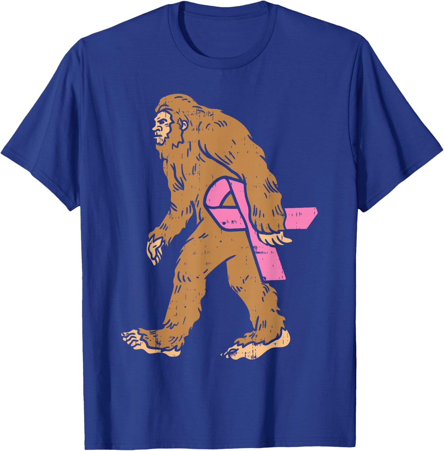 Bigfoot Sasquatch Funny Pink Ribbon Breast Cancer Awareness T-Shirt - T-Shirt | Royal