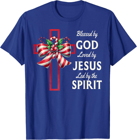 Blessed By God Loved By Jesus Beautiful Candy Cane Cross T-Shirt - T-Shirt | Royal
