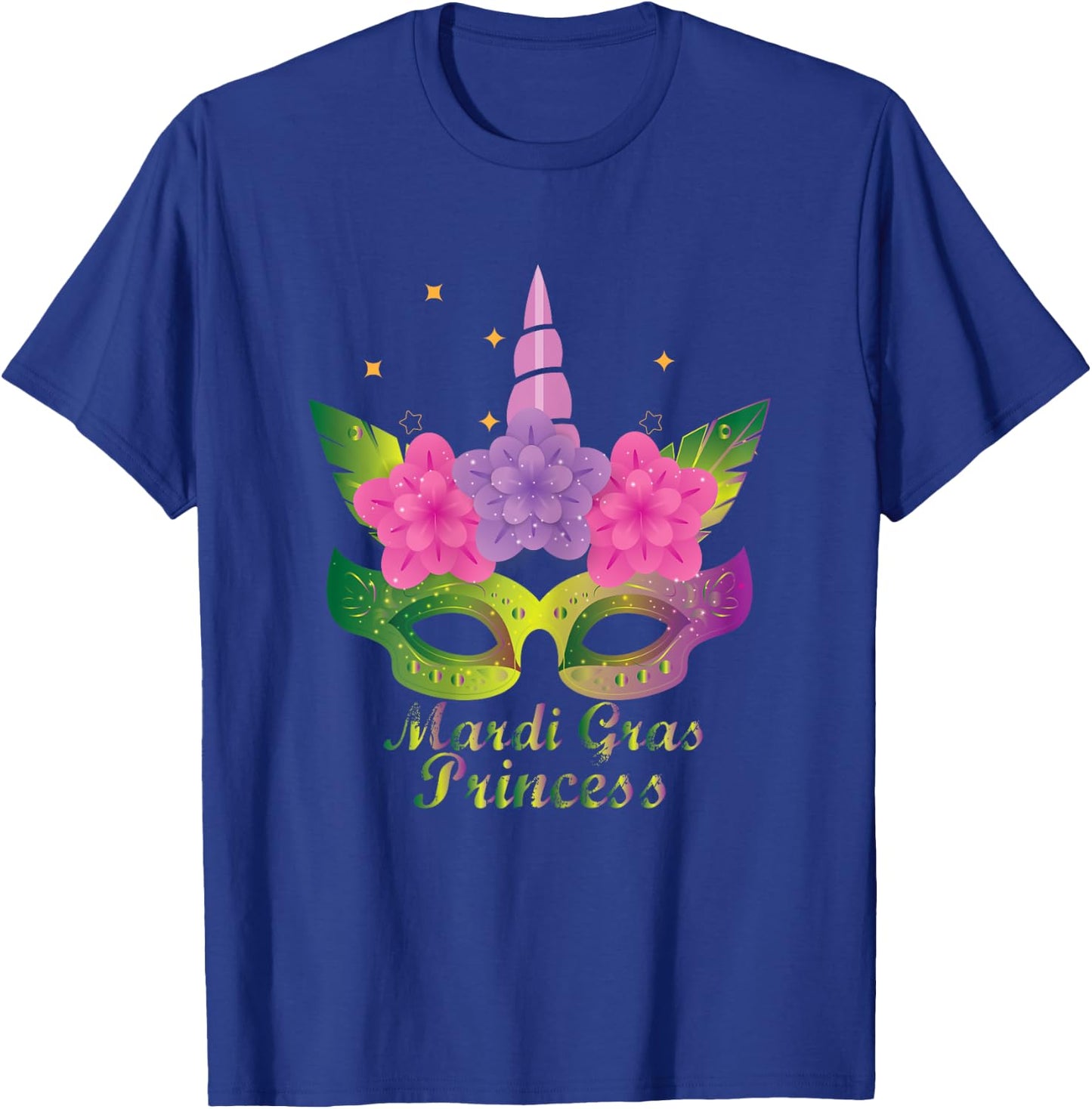 Mardi Gras Princess T Shirt With Flower Unicorn Mask T Shirt T-Shirt - T-Shirt | Royal