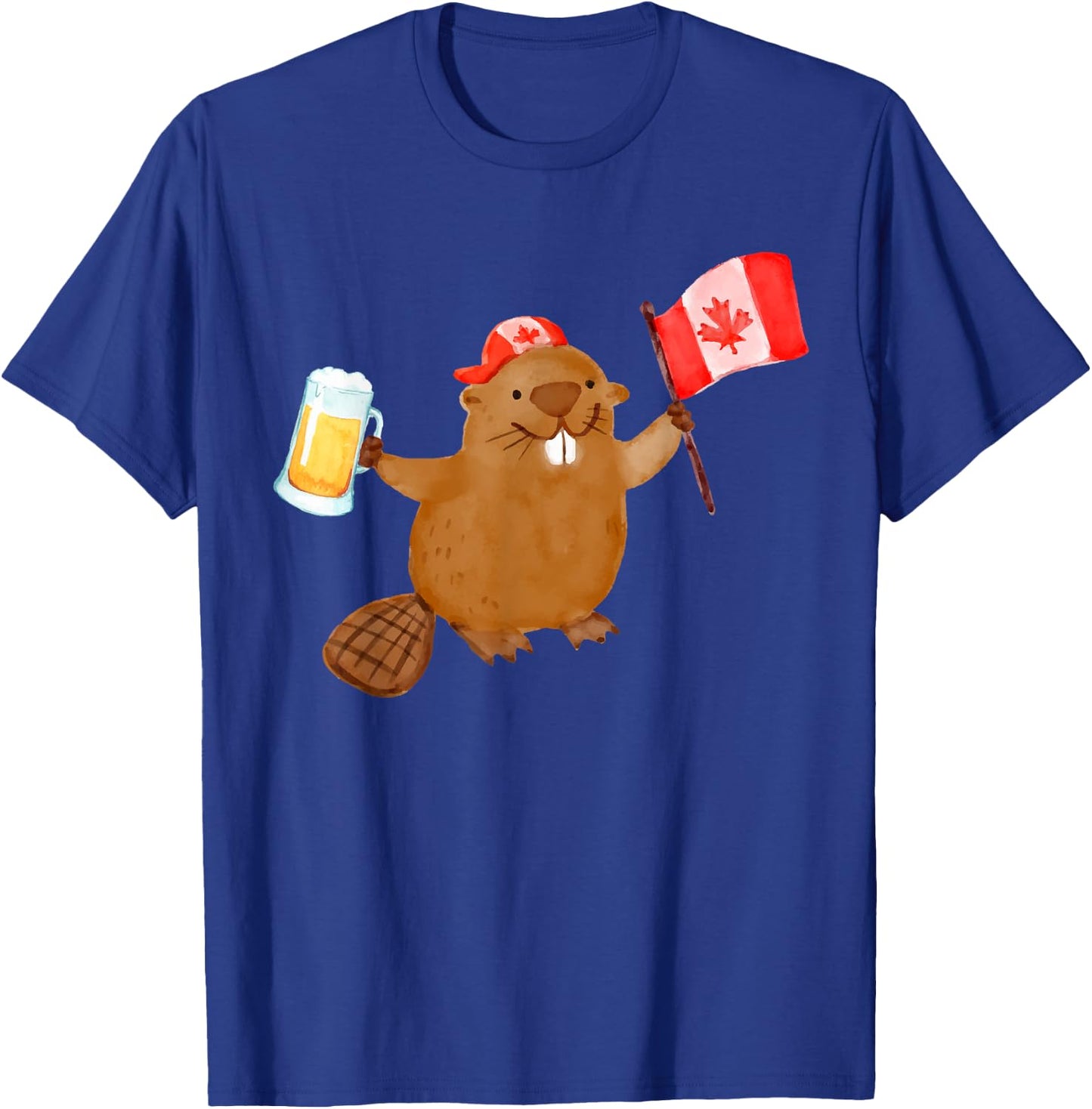 Beaver Holding Canada Flag Beer T-Shirt - T-Shirt | Royal