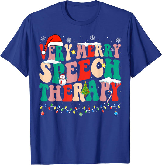 Very Merry Speech Therapy Christmas Speech Therapist SLP T-Shirt - T-Shirt | Royal