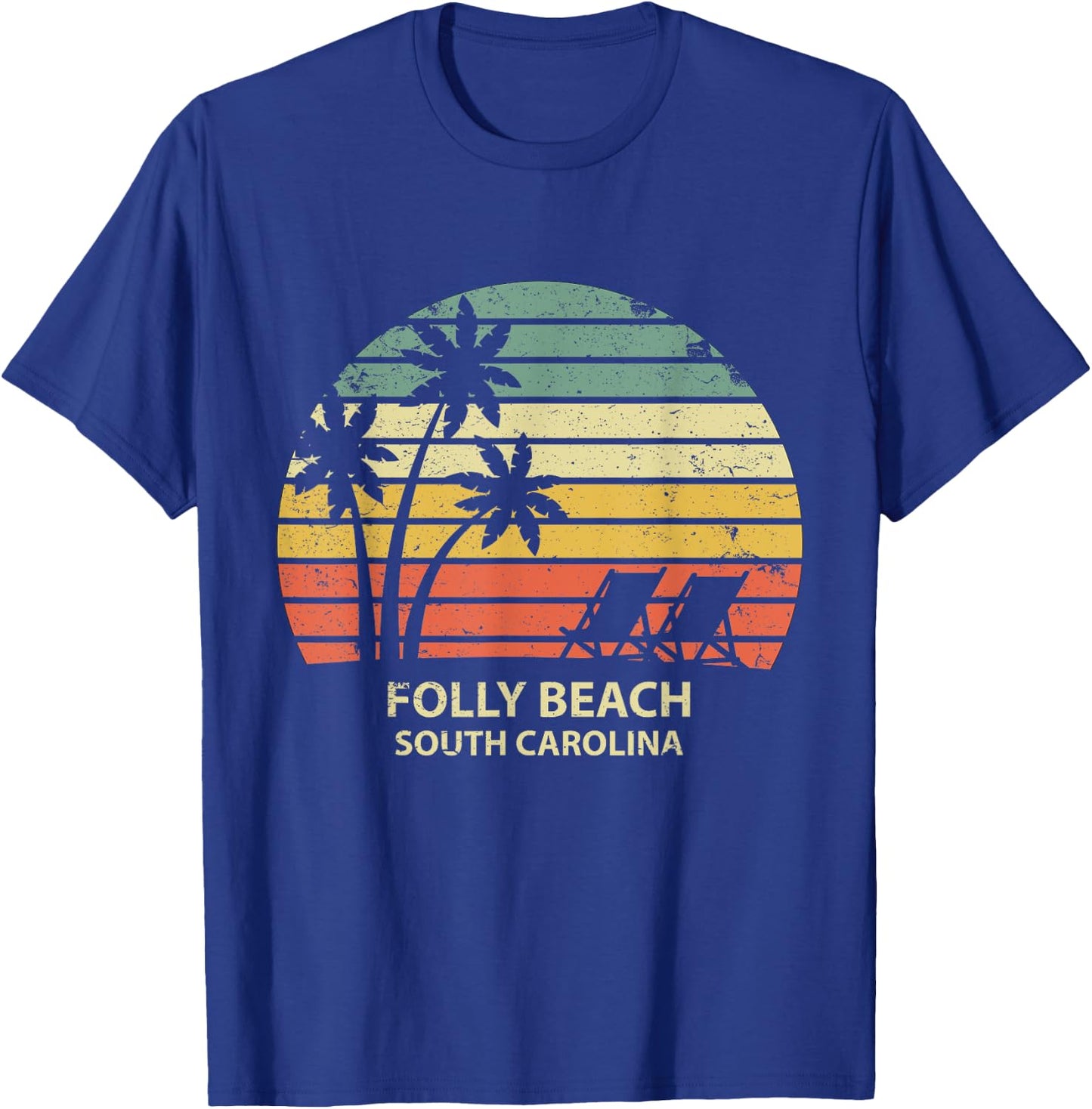 Vintage South Carolina Folly Beach T Shirt Cool Retro Men Women Girls Kids T-Shirt - T-Shirt | Royal