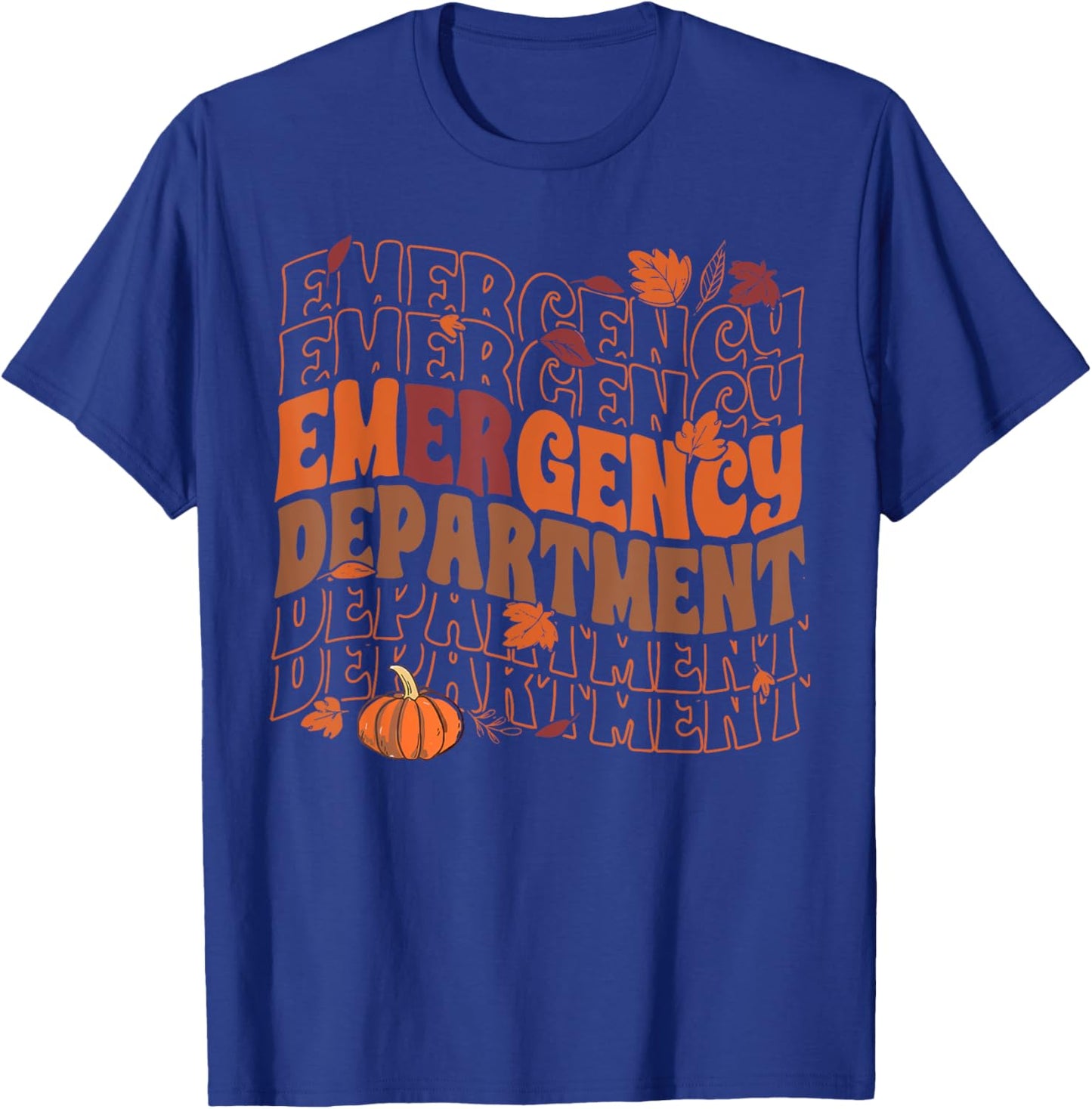 Retro Groovy Emergency Department Pumpkin Fall Thanksgiving T-Shirt - T-Shirt | Royal
