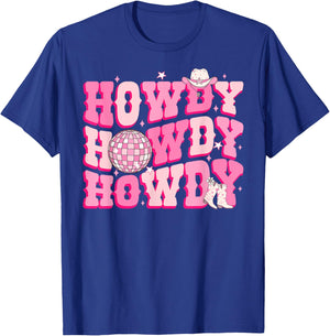 Howdy Southern Western Country Rodeo Pink Cowgirl Disco T-Shirt - T-Shirt | Royal