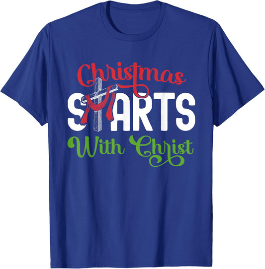 Christmas Starts With Christ Christian Cross Jesus T-Shirt - T-Shirt | Royal