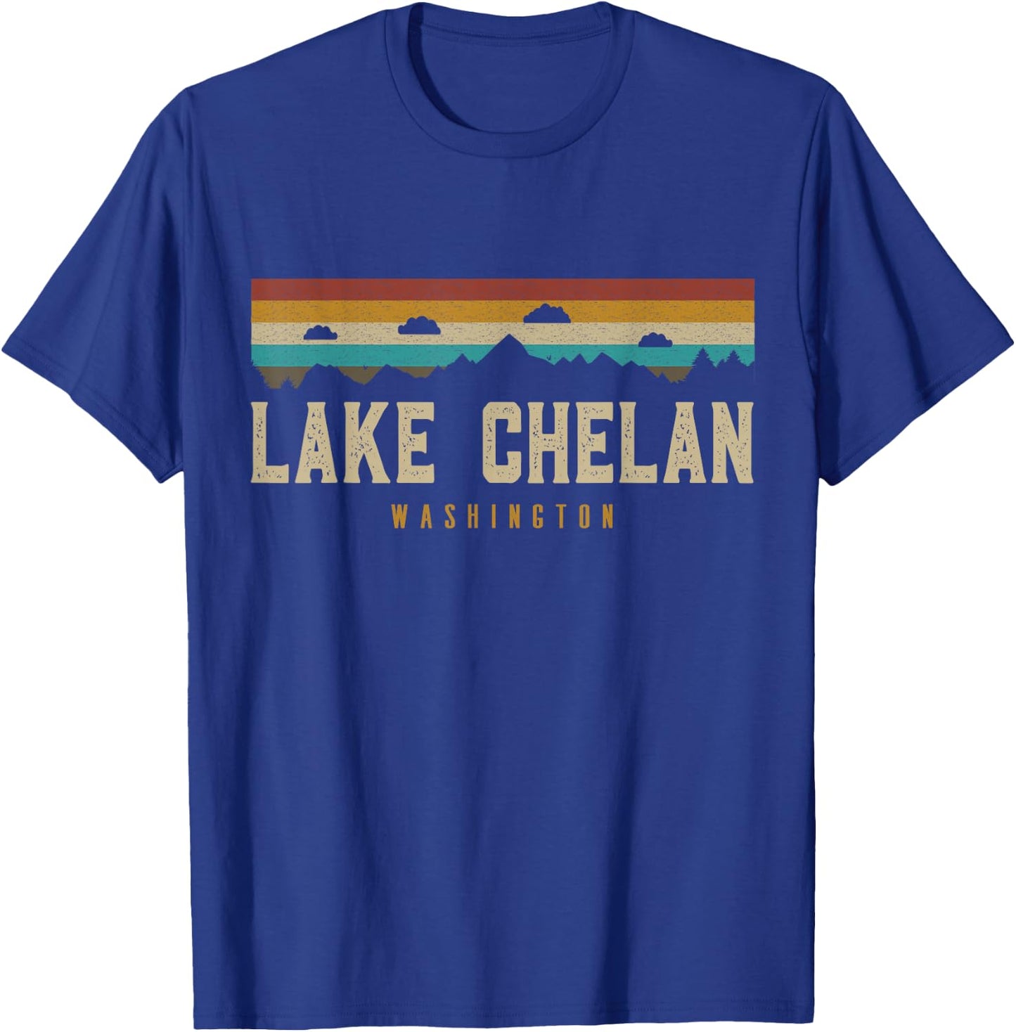 Lake Chelan Vintage Mountains Hiking Camp Washington Retro T-Shirt - T-Shirt | Royal