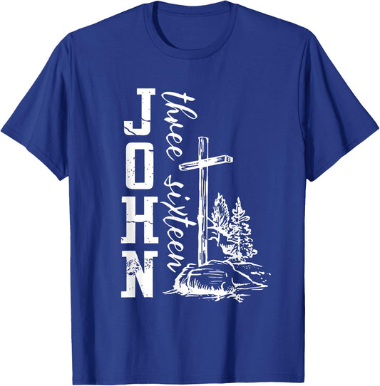 John 3:16 Christian Cross Bible T-Shirt - T-Shirt | Royal