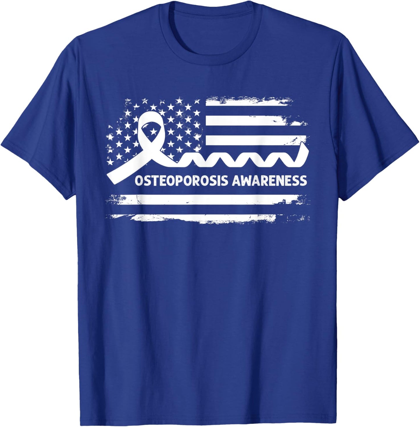 Osteoporosis Awareness American Flag - White Ribbon T-Shirt - T-Shirt | Royal