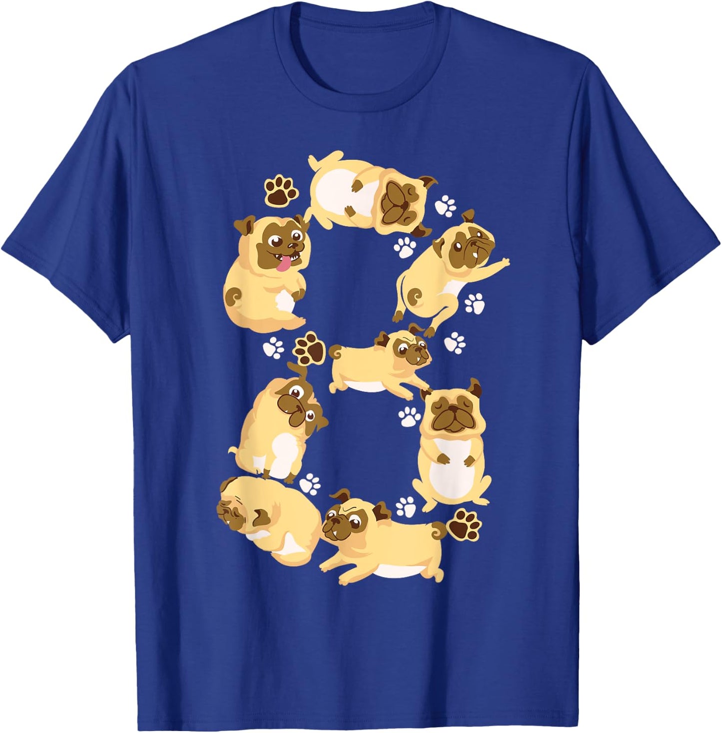 Cute Dog 8th Birthday Gift | Cool 8 Years Old Pug Boys Girls T-Shirt - T-Shirt | Royal
