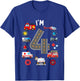 Kids 4th Birthday Emergency Vehicles Boys 4Years Old Toddler Kids T-Shirt - T-Shirt | Royal