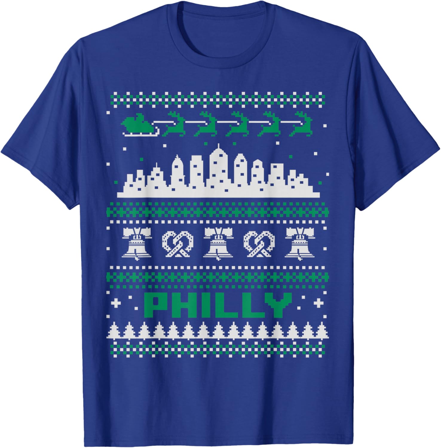Philadelphia PA Ugly Christmas Sweater Philly City Skyline T-Shirt - T-Shirt | Royal