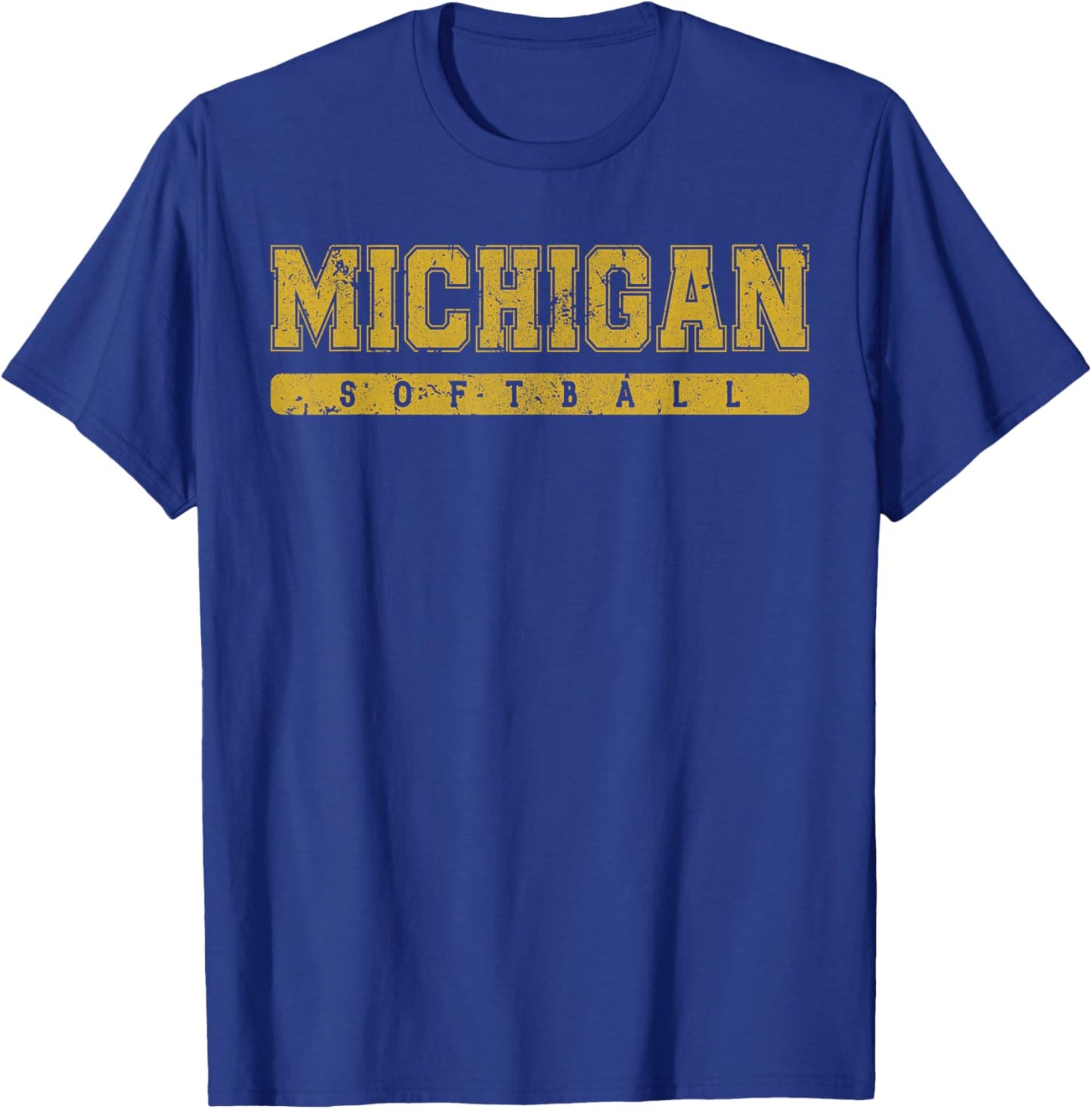 Michigan Softball Yellow Vintage Text T-Shirt - T-Shirt | Royal