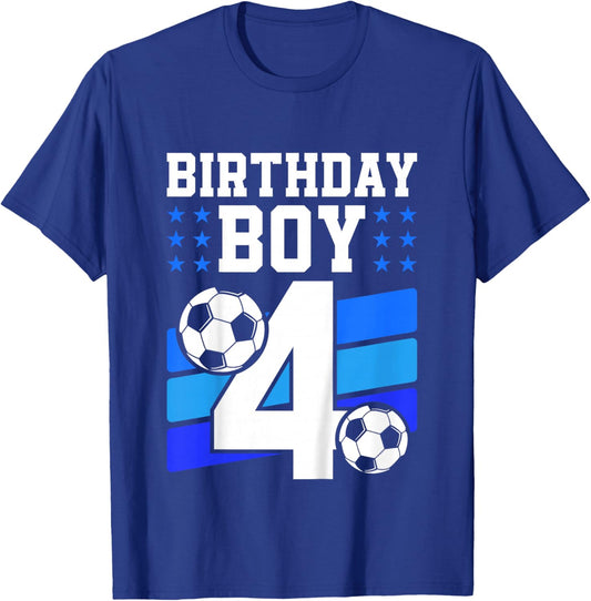 Kids 4 Years Old Boy 4th Birthday Gift Bday Soccer Birthday Boy T-Shirt - T-Shirt | Royal