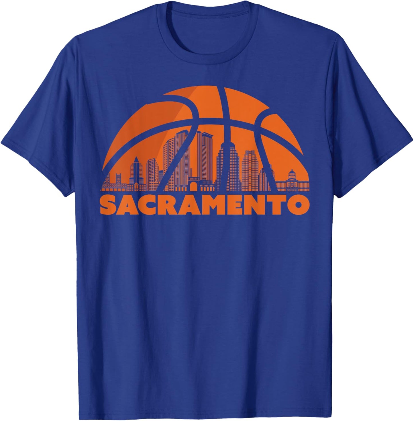 Sacramento City Skyline California Basketball Fan Jersey T-Shirt - T-Shirt | Royal
