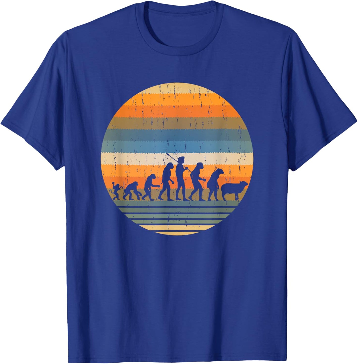 Funny Monkey Ape to Sheeple Sarcastic Retro Evolution of Man T-Shirt - T-Shirt | Royal