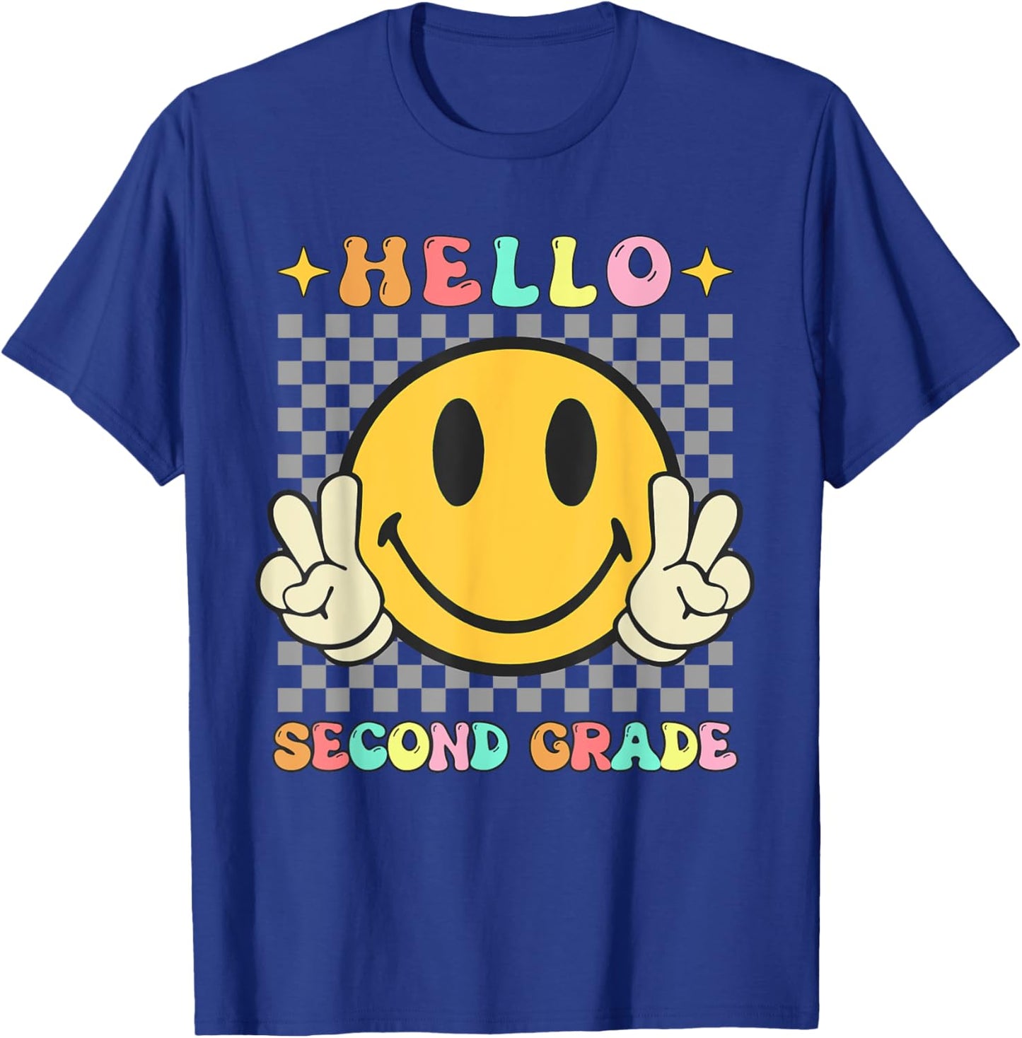 Retro Groovy 2nd Grade Back to School Hello Second Grade T-Shirt - T-Shirt | Royal