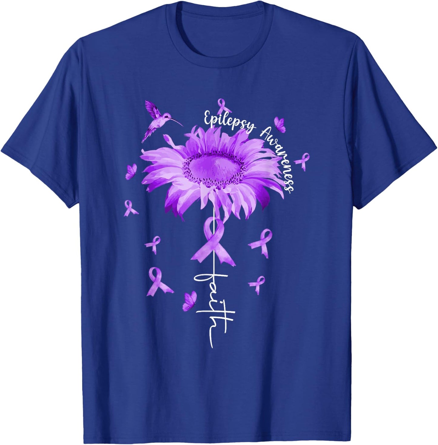 Purple Ribbon Daisy Faith - Epilepsy Awareness Gift T-Shirt - T-Shirt | Royal