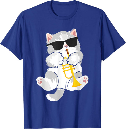 Trumpeter Cat - Trumpet Player Marching Band T-Shirt - T-Shirt | Royal