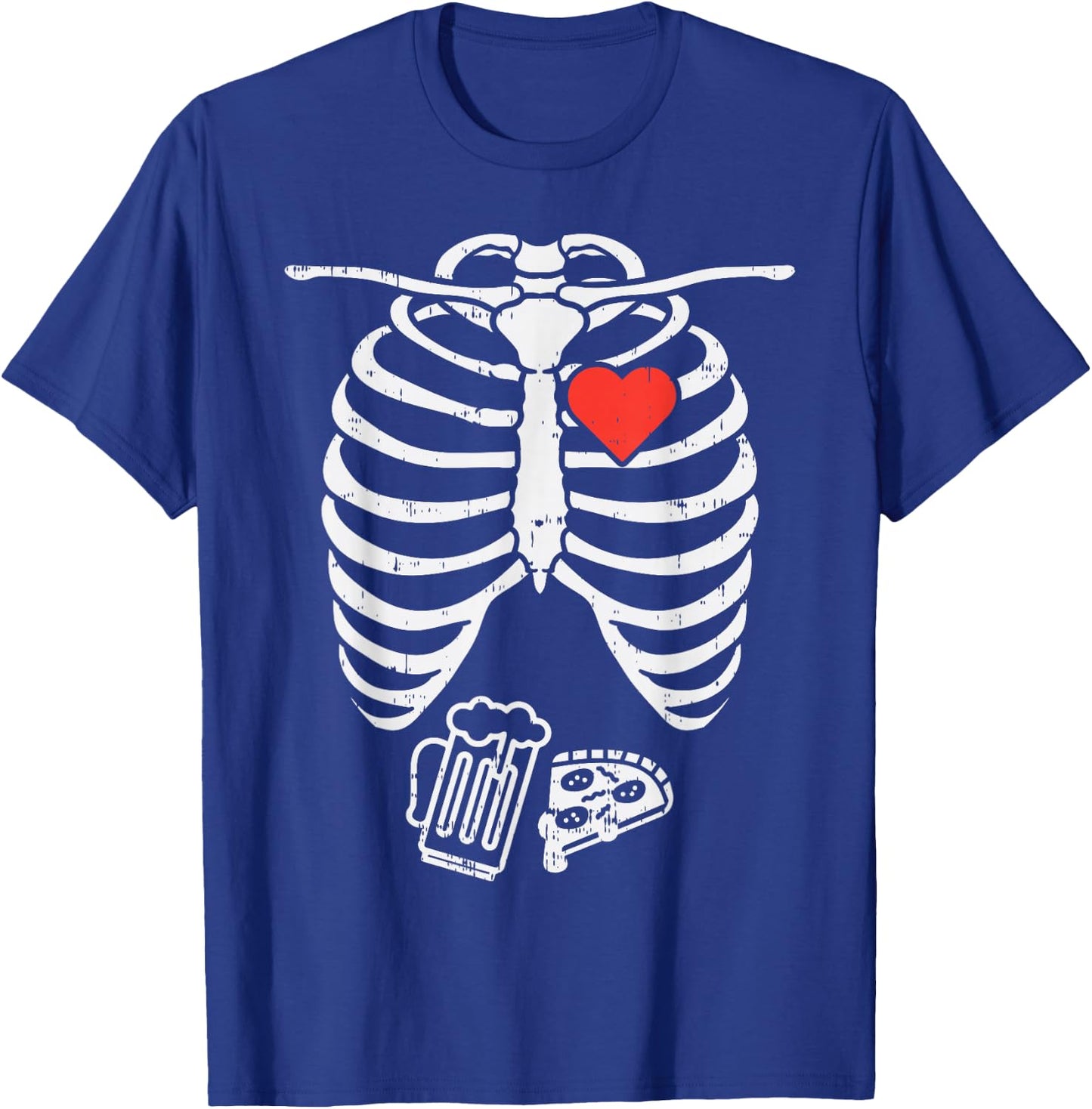 Skeleton X-Ray Pizza Beer Funny Halloween Pregnancy Men Dad T-Shirt - T-Shirt | Royal