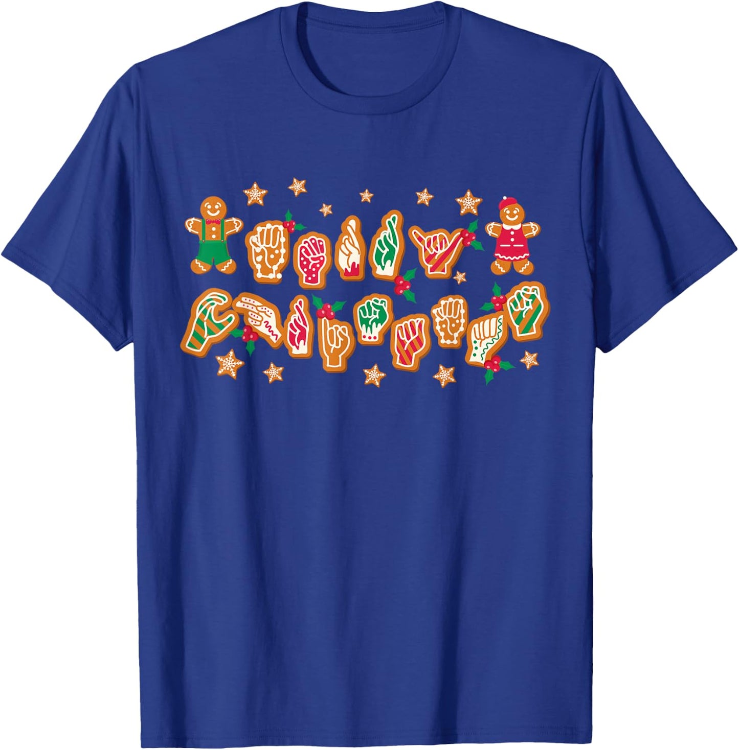 ASL Christmas American Sign Language Gingerbread Hands Deaf T-Shirt - T-Shirt | Royal