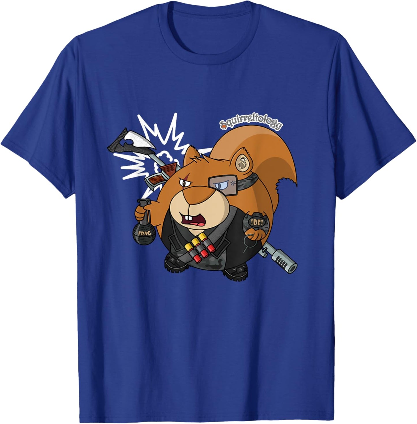 Funny Squirrel - Angry Warlord with a Grenade T-Shirt - T-Shirt | Royal